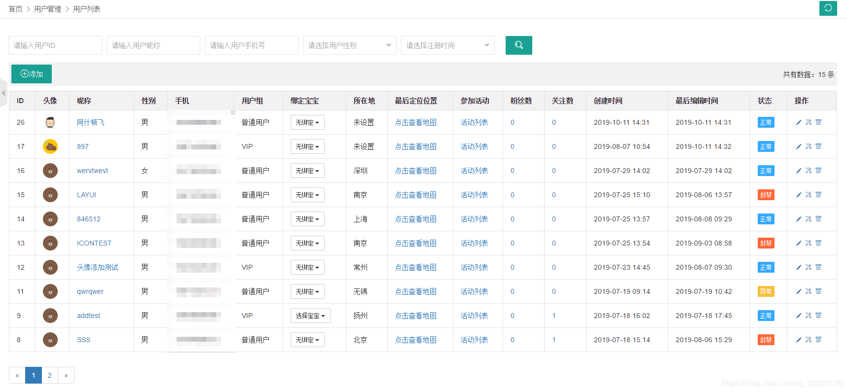 首先贴上后台页面相应模块的列表页效果以及多条件搜索的表单代码