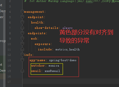 java.lang.IllegalStateException: Failed to load property source from location 'classpath:/application.yml'原因就是格式没有对齐导致的第1张
