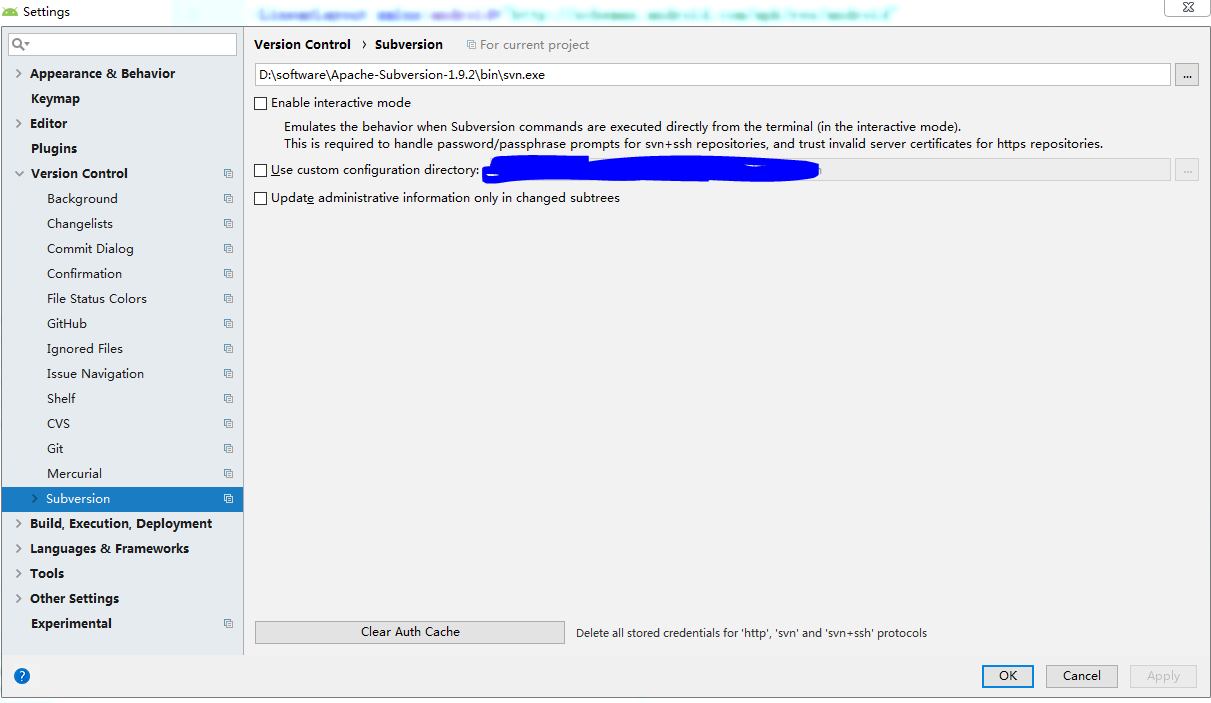 Android studio svn can t use subversion command line client