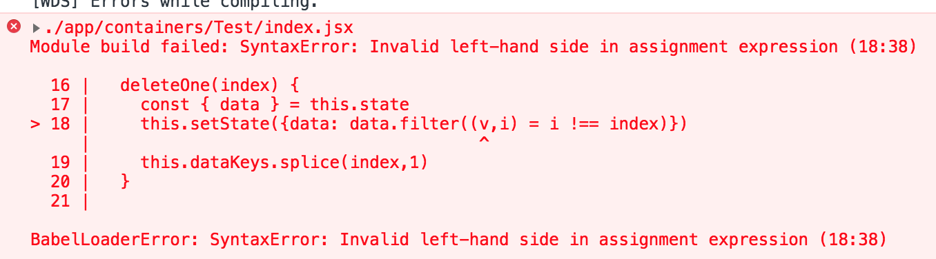 invalid left hand side in assignment expression react ref