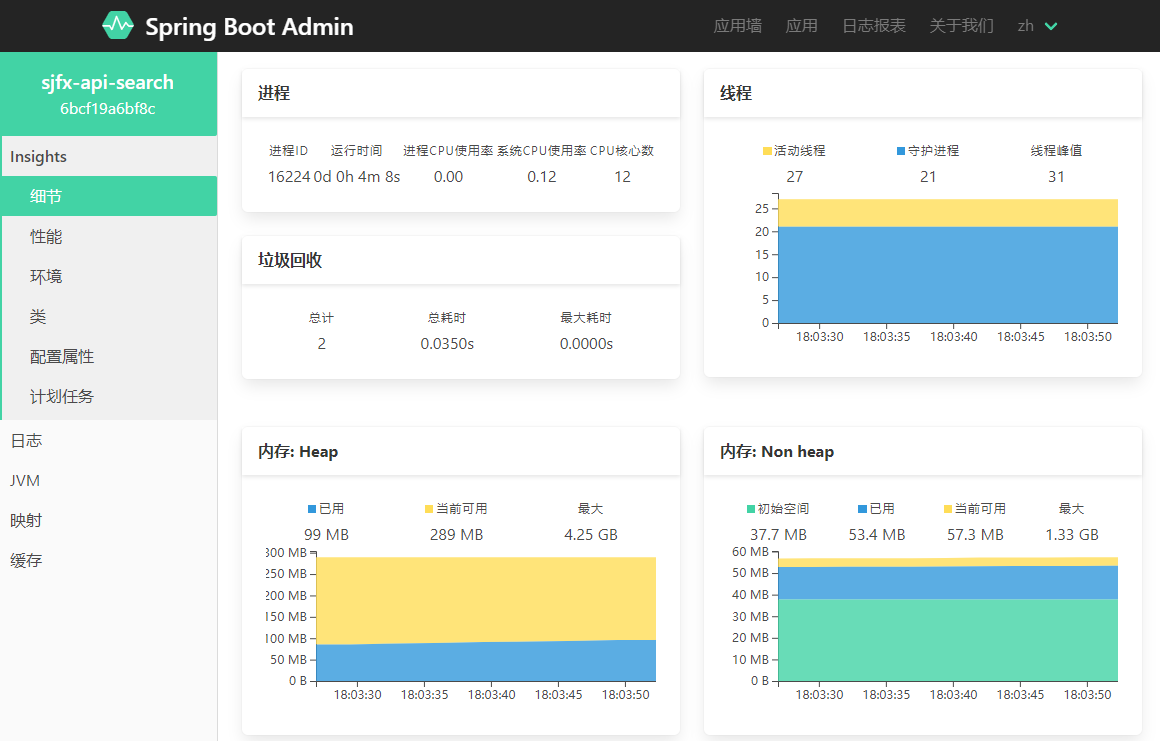 Spring Boot Admin Server Monitoring page