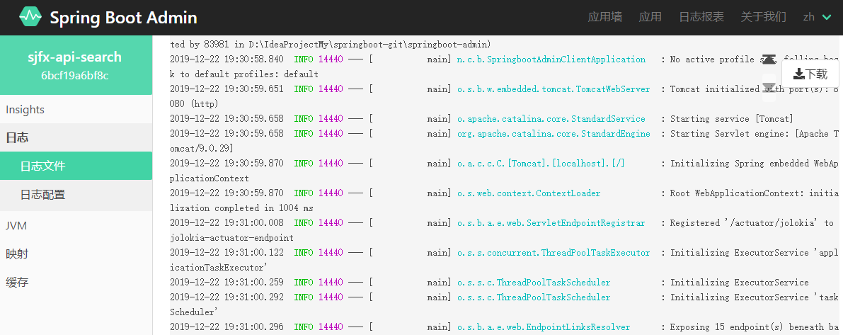 Spring Boot Admin Server View Log