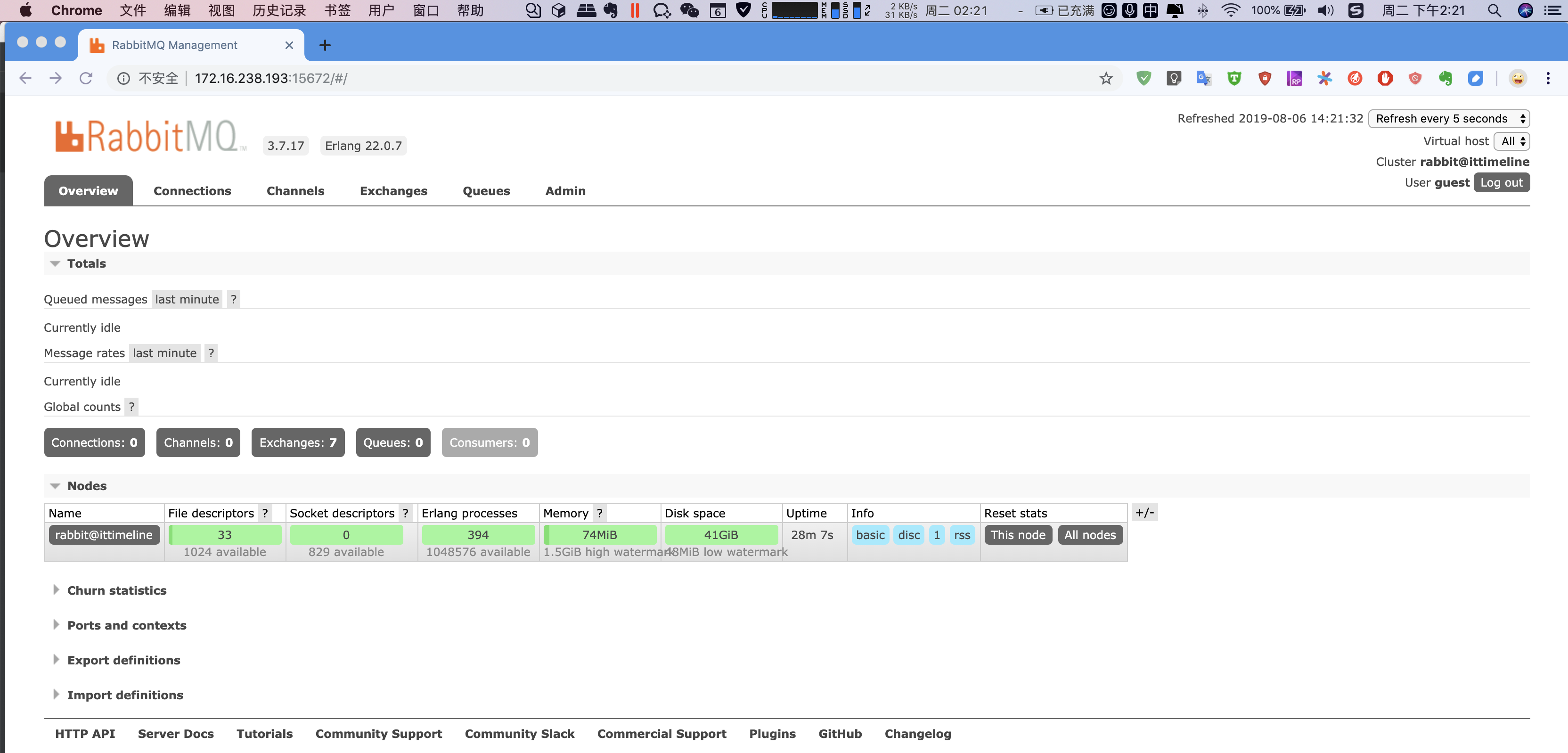 RabbitMQ管控台预览页面