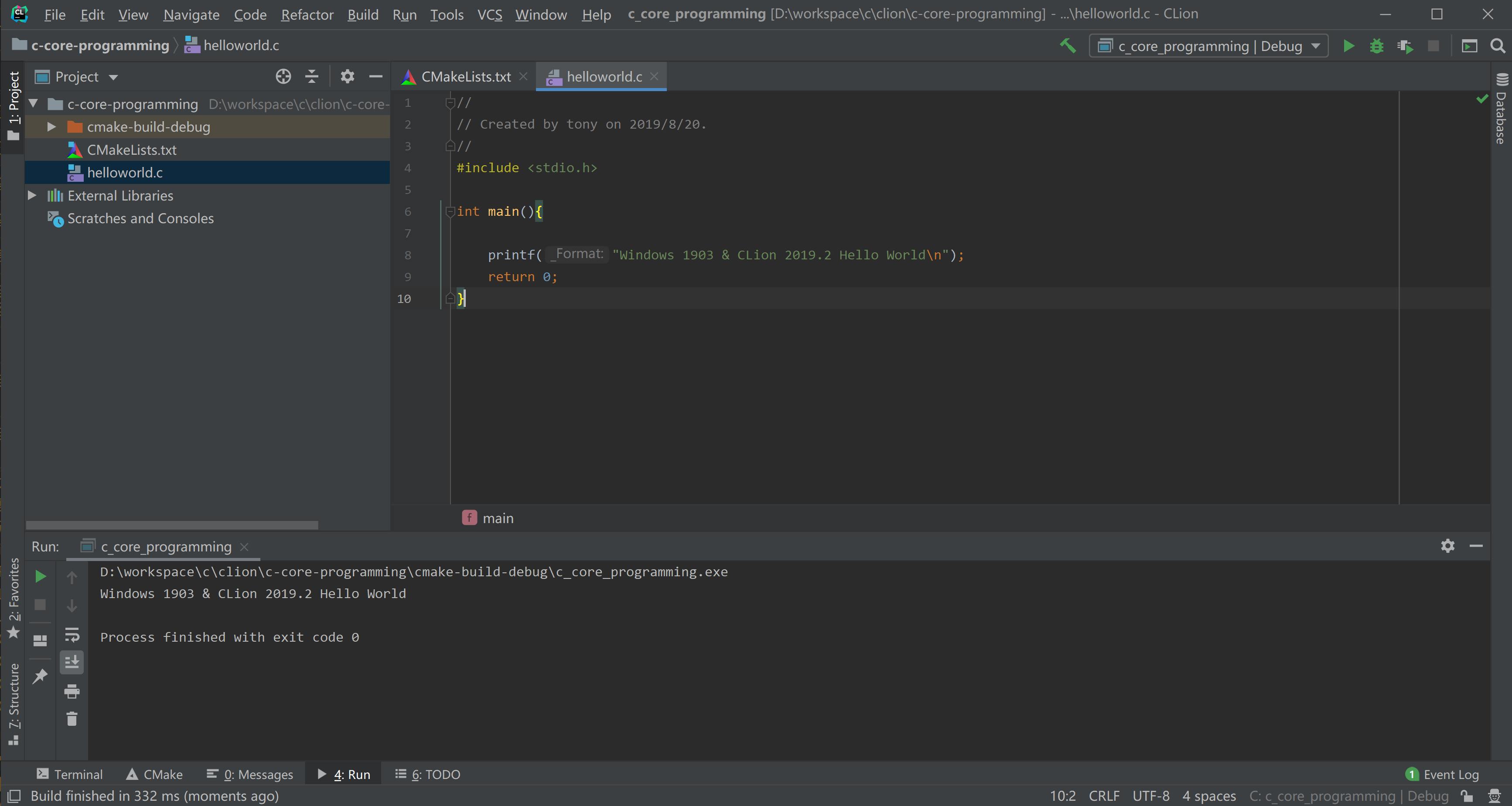 Windows10 1903 &CLion 2019.2 Windows10 1903 &CLion 2019.2