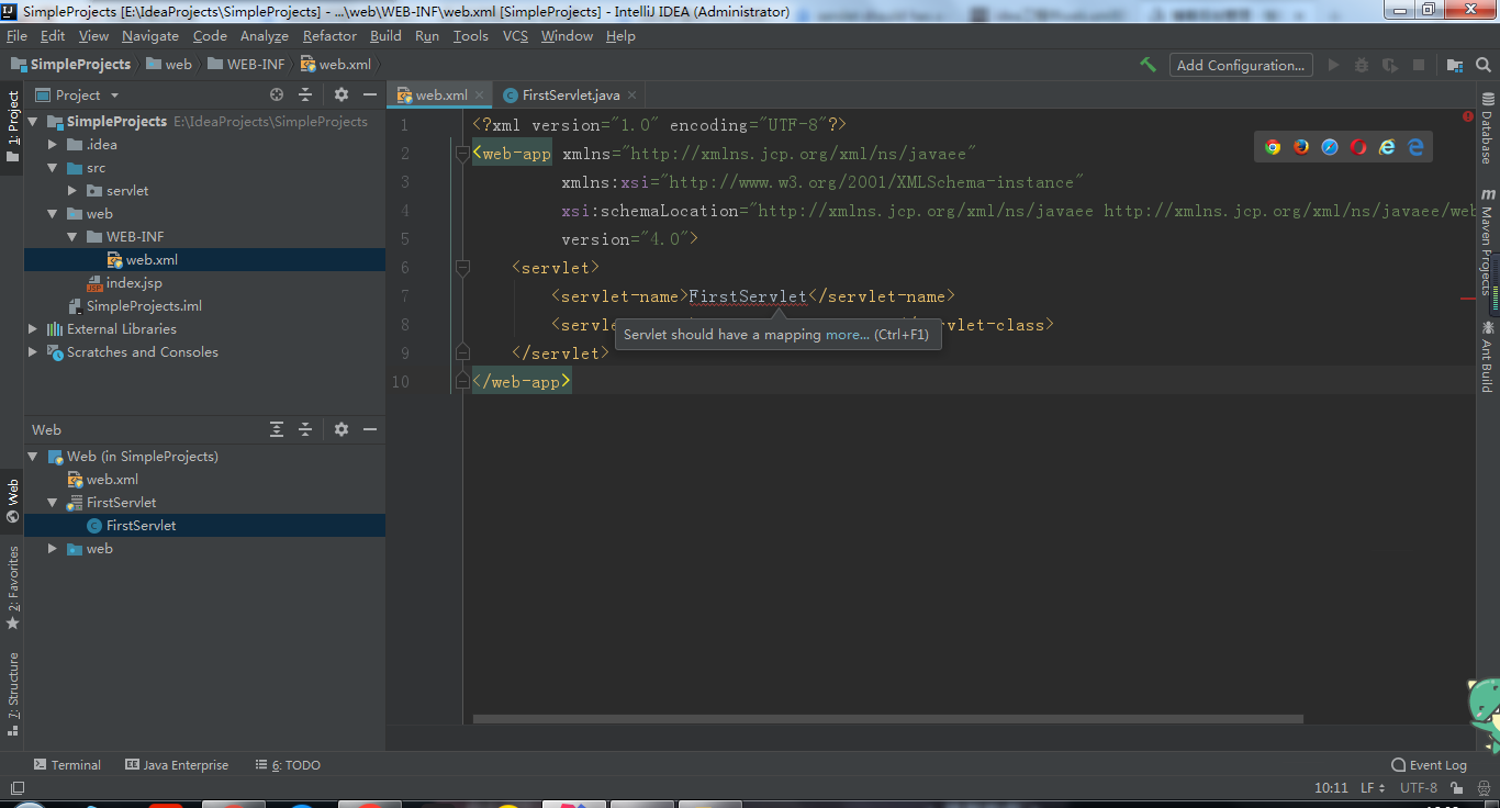  idea web xml servlet should have a mapping jsys 