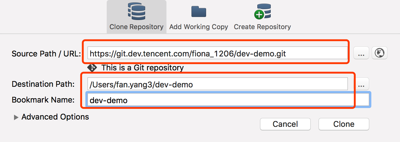 sourcetree checkout ir clone