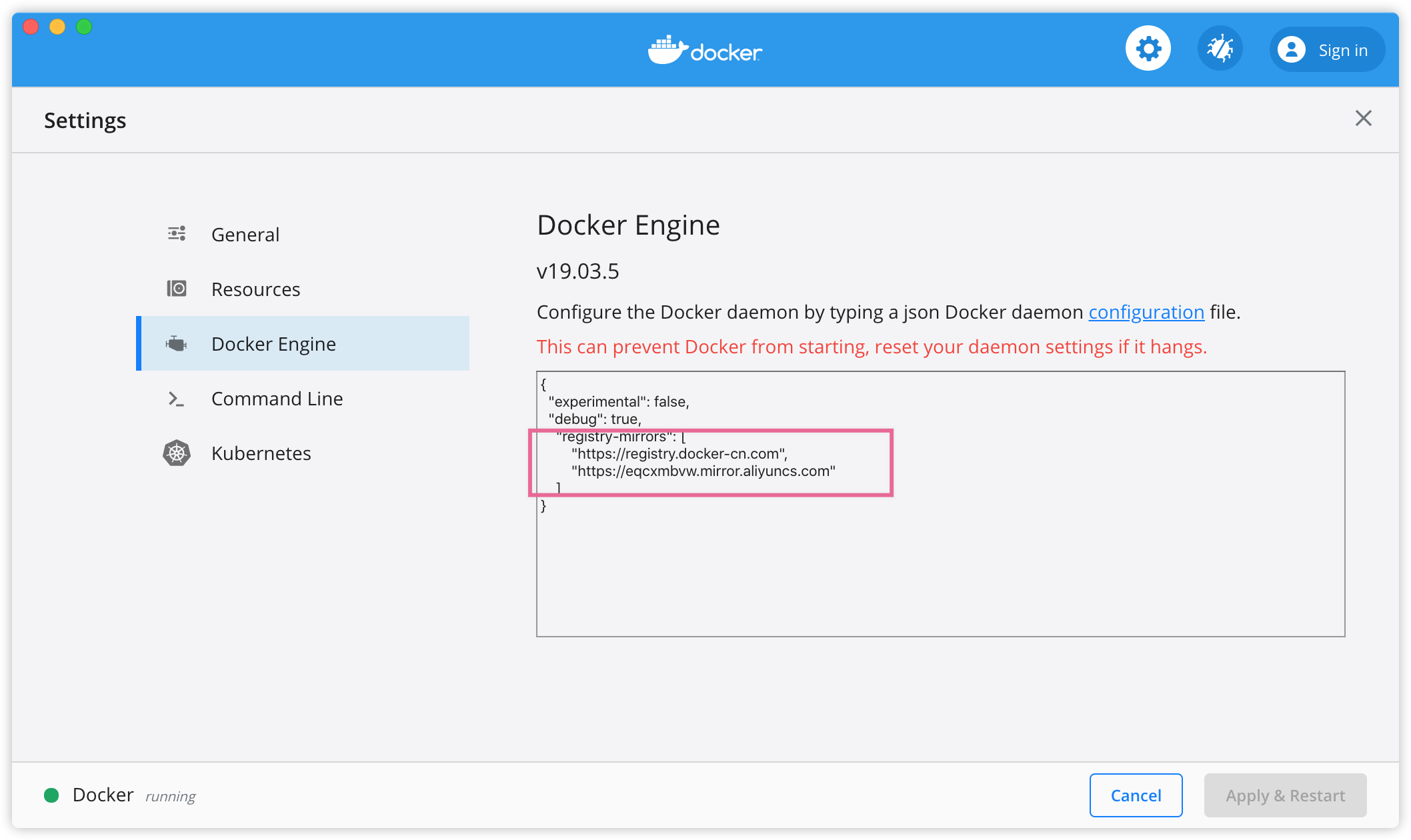 docker for mac mirror