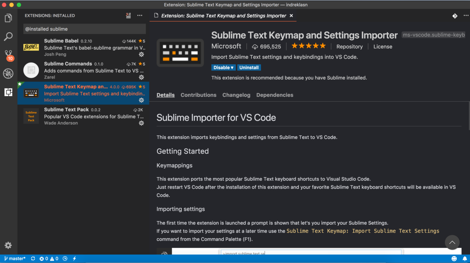 Import extensions. Расширения для Visual Studio code. Плагины для vs code. Sublime keymap. Sublime text keymap.