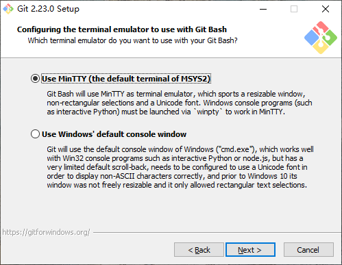 install git windows use mintty or windows default
