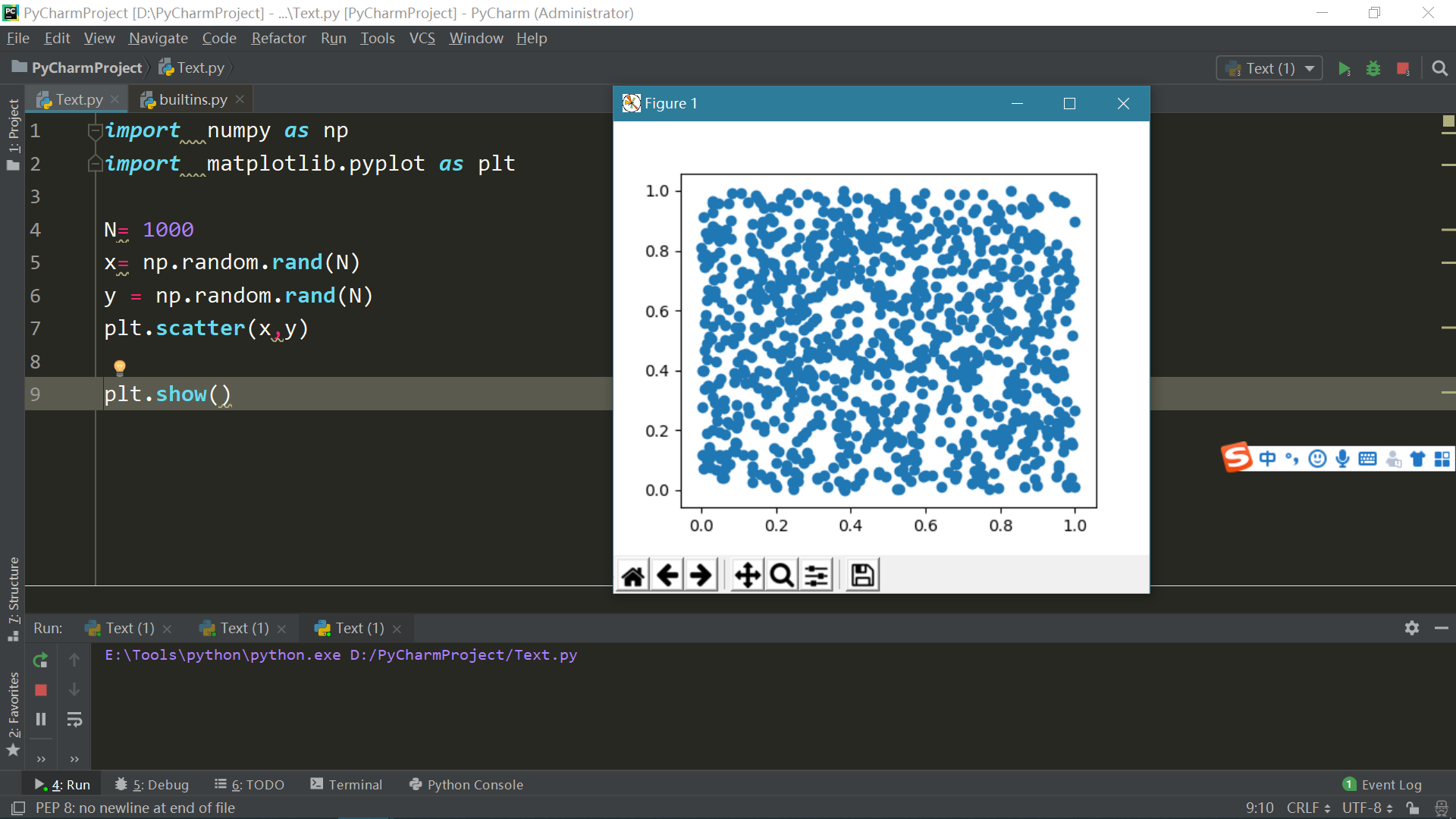 Matplotlib pycharm не рисует