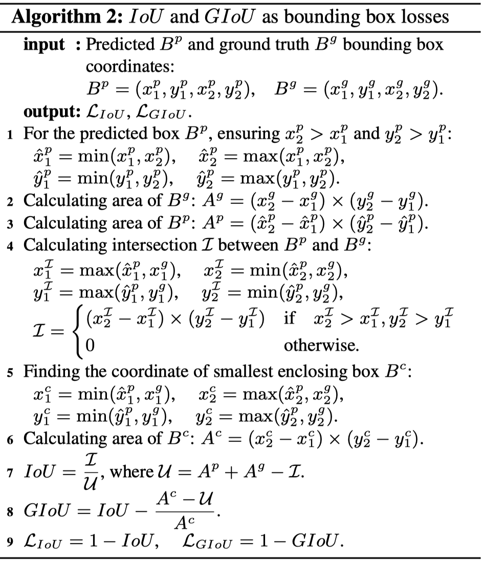 IoU and GIoU as bounding box losses