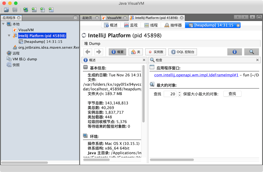 从JVisualVM捕获堆转储