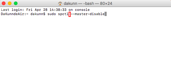 sudo spctl --master-disable