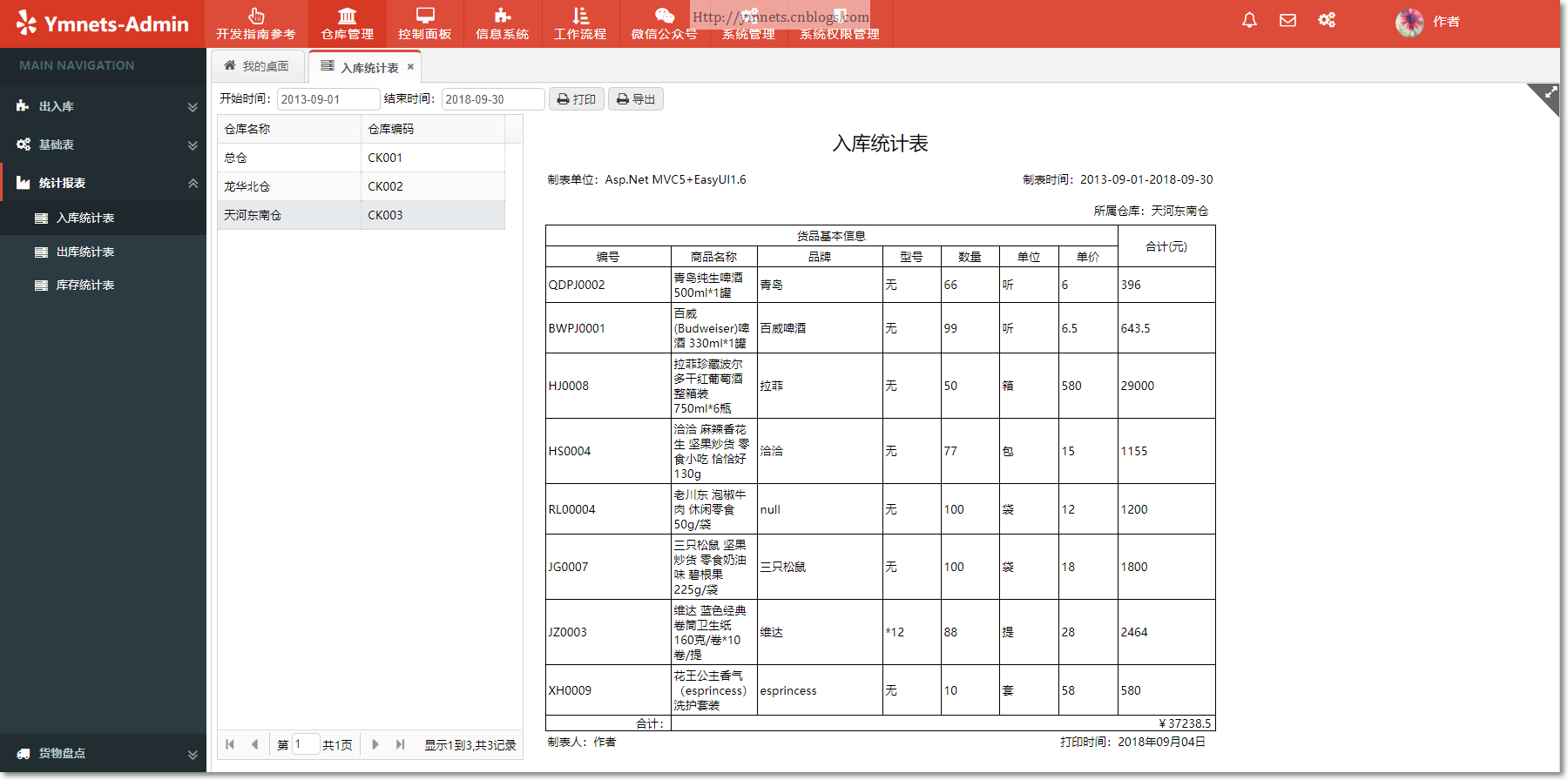 aspnetmvc5ef6easyui仓库管理系统