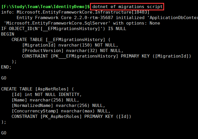 command to apply migration dotnet ef