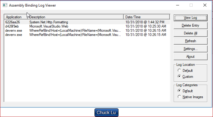 assembly binding log viewer empty