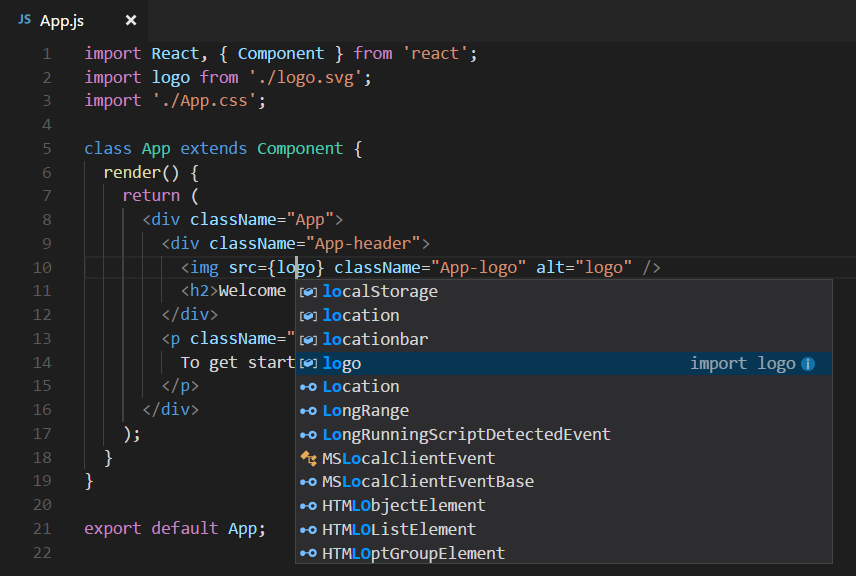 Import application. React js код. React пример кода. Visual Studio code уроки. Синтаксис React js.