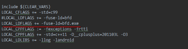 android studio : clang++.exe: error: invalid linker name in argument '-fuse-ld=bfd