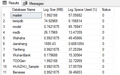 SQL 怎么查看每个数据库的日志大小,以及怎么